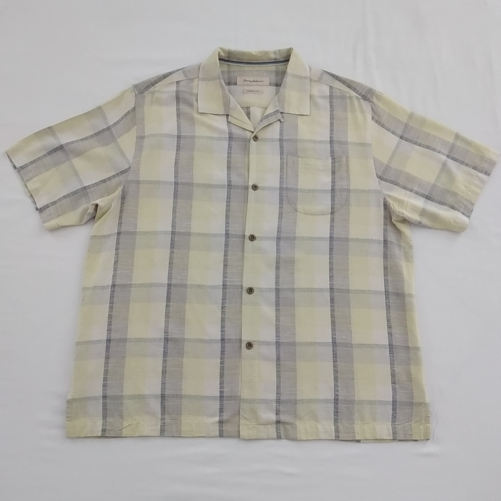 Tommy Bahama 100% Silk Men's Plaid Button-up Hawaiian Aloha Camp Shirt Size XL